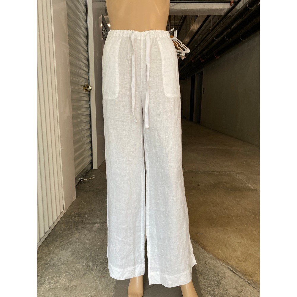 Faherty White Wide-Leg Linen Pants